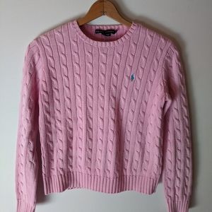 Baby Pink Ralph Lauren Cropped Cable Knit Sweater